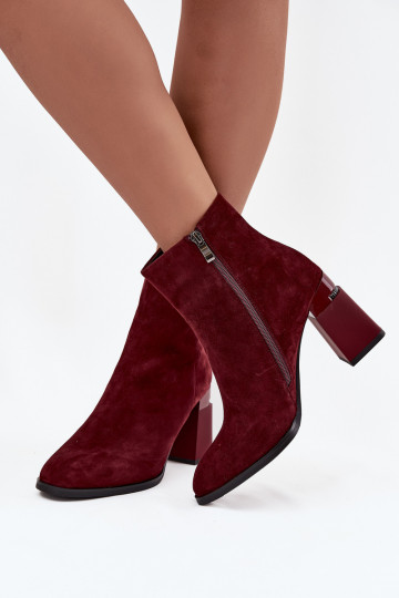 Botas de cano curto femininas em camurça natural quentes, D&A CR52-718, cor bordô