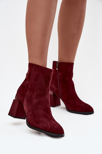 Botas de cano curto femininas em camurça natural quentes, D&A CR52-718, cor bordô 2
