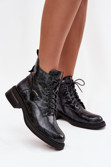 Botins femininos de couro envernizado Klocke D&A LZ52-954 azul-marinho 2