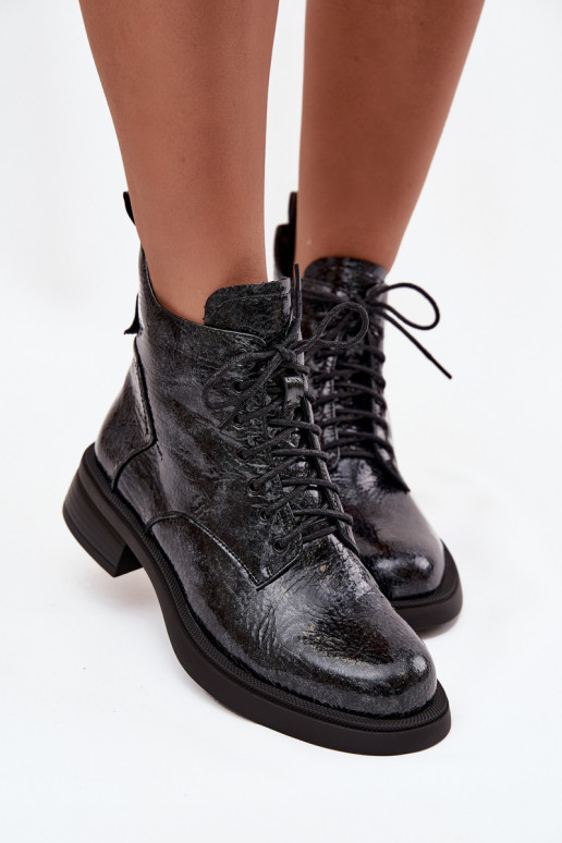 com efeito verniz Pele Botas femininas Klocke D&A LZ52-954 azul escuro