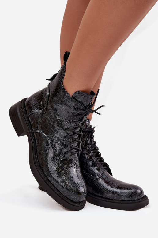 com efeito verniz Pele Botas femininas Klocke D&A LZ52-954 azul escuro