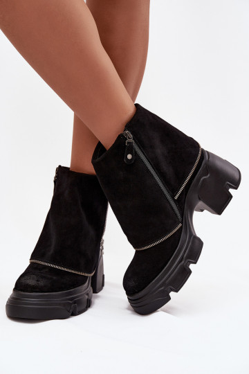 Botins femininos de couro com cholewa bordada Tai turiciejka 07145-01 pretos 2
