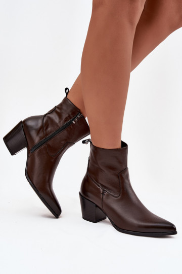 Pele botas estilo coParaboy Feminino com salto aquecimento Zazoo 60565 CzekoladoParae