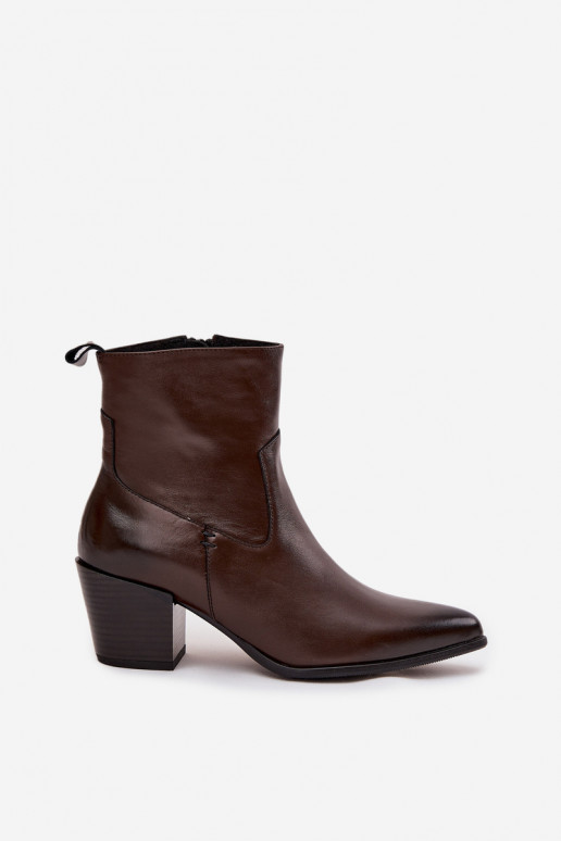 Pele botas estilo coParaboy Feminino com salto aquecimento Zazoo 60565 CzekoladoParae