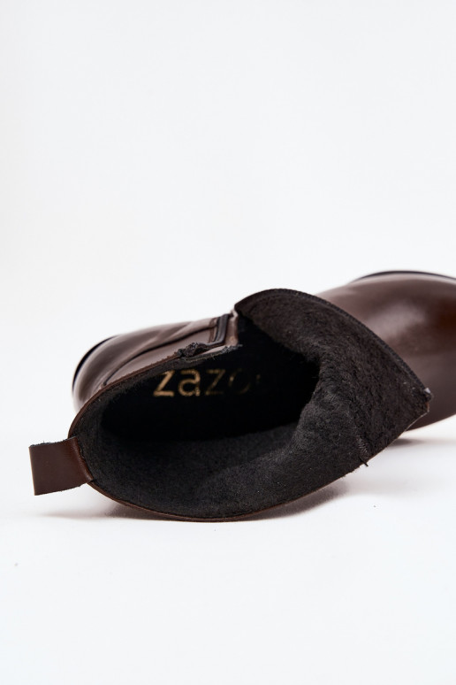 Pele botas estilo coParaboy Feminino com salto aquecimento Zazoo 60565 CzekoladoParae