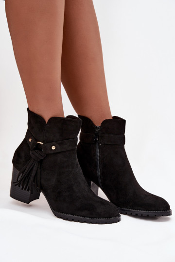 Botas femininas com franjas cor preta Rosabella