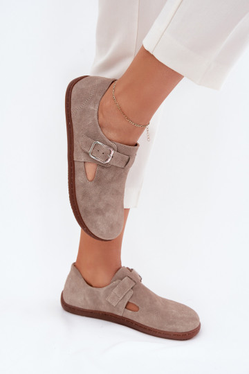 de camurça sapato Barefoot Feminino com fivelas Zazoo N1261 bege