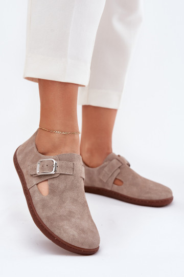 de camurça sapato Barefoot Feminino com fivelas Zazoo N1261 bege 2