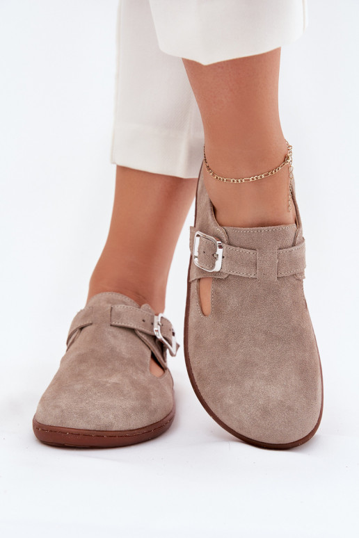 de camurça sapato Barefoot Feminino com fivelas Zazoo N1261 bege de camurça sapato Barefoot Feminino com fivelas Zazoo N1261 bege