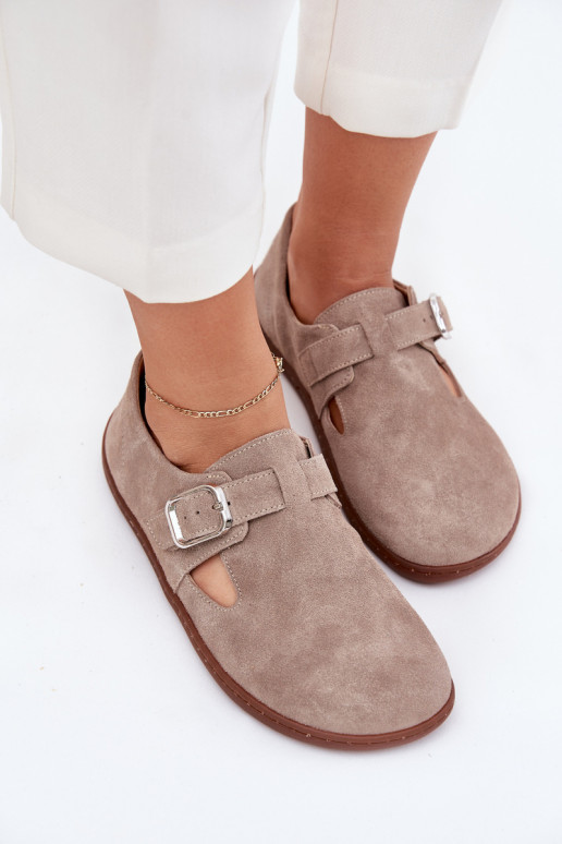 de camurça sapato Barefoot Feminino com fivelas Zazoo N1261 bege de camurça sapato Barefoot Feminino com fivelas Zazoo N1261 bege