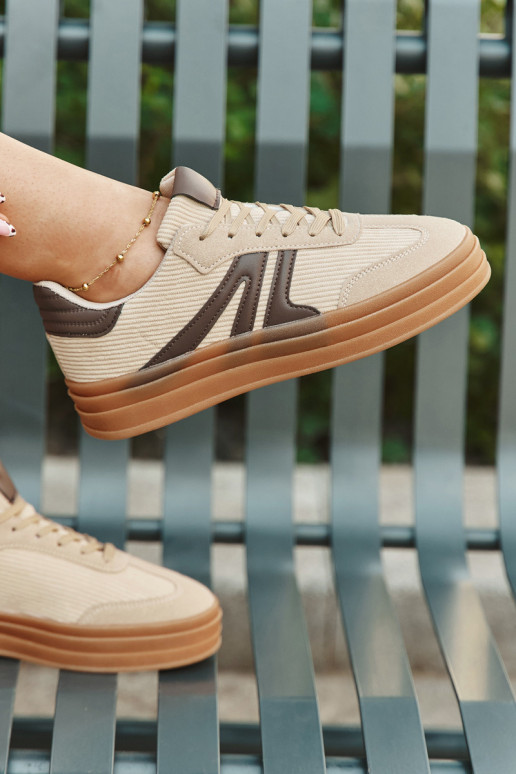 Tênis femininos de veludo estilo esportivo com plataforma, cor areia Corynelle Tênis femininos de veludo estilo esportivo com plataforma, cor areia Corynelle