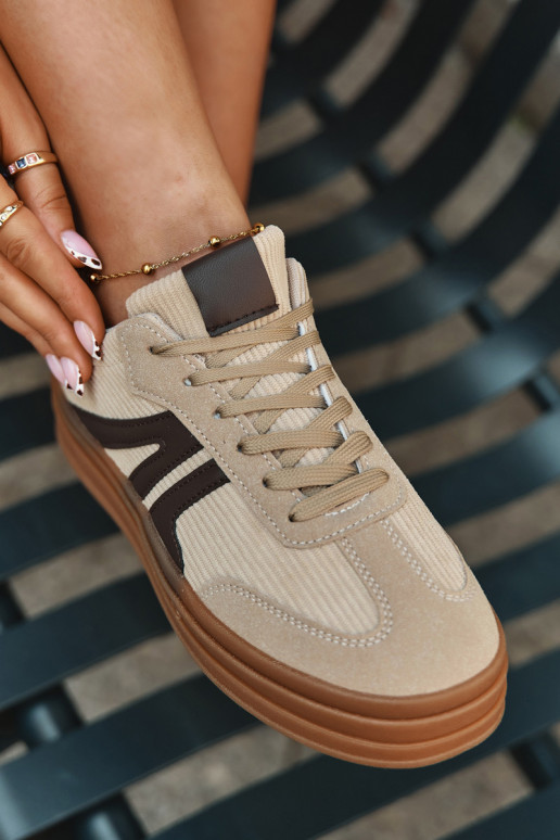 Tênis femininos de veludo estilo esportivo com plataforma, cor areia Corynelle Tênis femininos de veludo estilo esportivo com plataforma, cor areia Corynelle