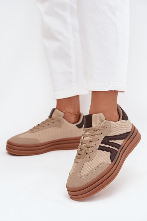 Tênis femininos de veludo estilo esportivo com plataforma, cor areia Corynelle Tênis femininos de veludo estilo esportivo com plataforma, cor areia Corynelle