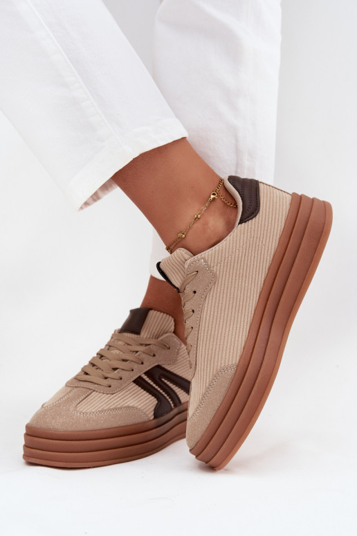 Tênis femininos de veludo estilo esportivo com plataforma, cor areia Corynelle Tênis femininos de veludo estilo esportivo com plataforma, cor areia Corynelle
