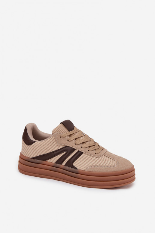 Tênis femininos de veludo estilo esportivo com plataforma, cor areia Corynelle Tênis femininos de veludo estilo esportivo com plataforma, cor areia Corynelle