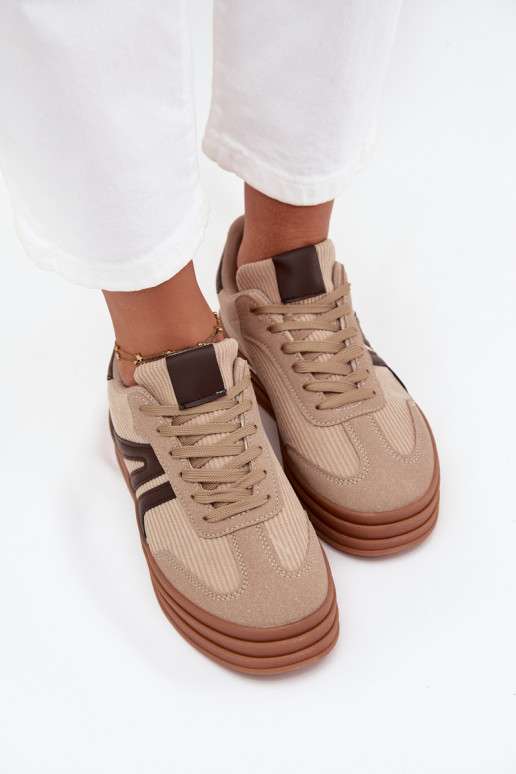 Tênis femininos de veludo estilo esportivo com plataforma, cor areia Corynelle Tênis femininos de veludo estilo esportivo com plataforma, cor areia Corynelle