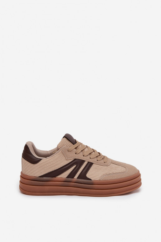 Tênis femininos de veludo estilo esportivo com plataforma, cor areia Corynelle Tênis femininos de veludo estilo esportivo com plataforma, cor areia Corynelle