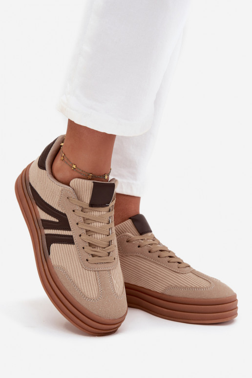 Tênis femininos de veludo estilo esportivo com plataforma, cor areia Corynelle Tênis femininos de veludo estilo esportivo com plataforma, cor areia Corynelle
