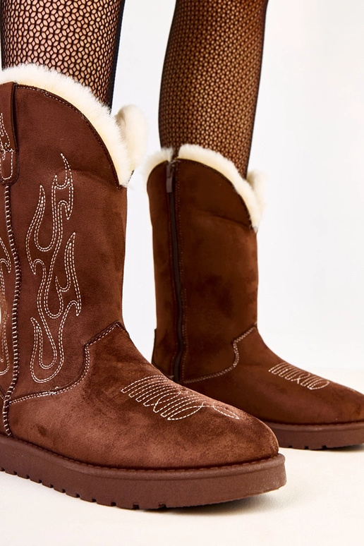 Botas de neve marrons com bordado no... Botas de neve marrons com bordado no...