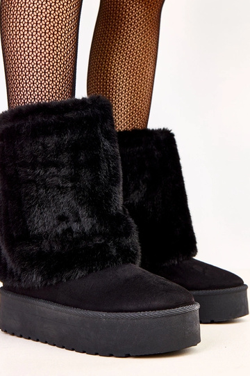 Botas de neve pretas com plataforma e cano de pelúcia Leda