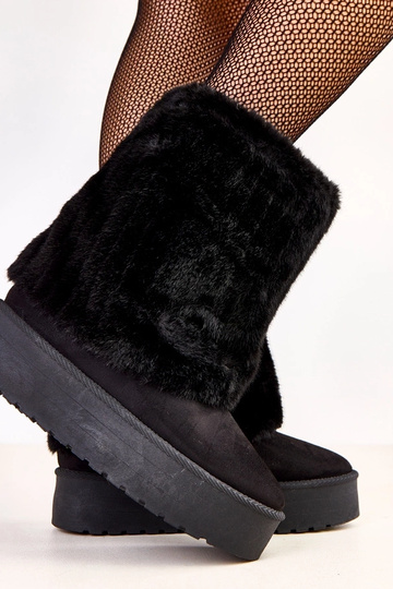 Botas de neve pretas com plataforma e cano de pelúcia Leda 2