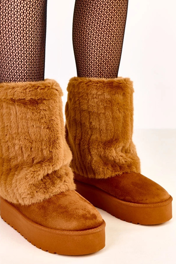 Botas de neve marrons com plataforma e cano de pelúcia Leda