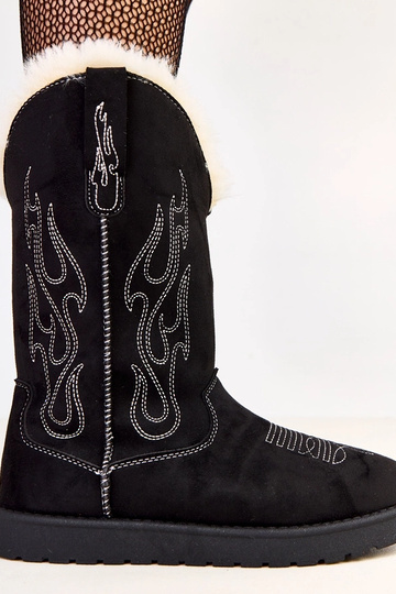 Botas de neve pretas com bordado no cano Darena