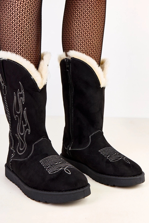 Botas de neve pretas com bordado no... Botas de neve pretas com bordado no...