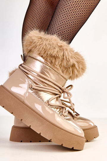 Botas de neve bege com cadarços e detalhe envernizado Garis 2