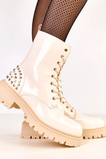Botas de cano alto bege envernizadas com brilhos Marsley