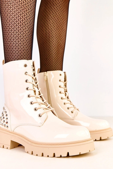 Botas de cano alto bege envernizadas com brilhos Marsley 2
