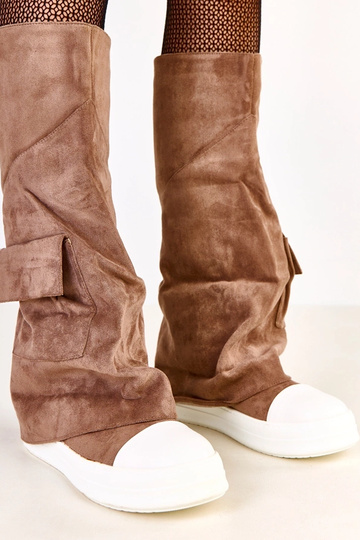 Botas de cano alto marrons em camurça sintética com cano dobrado Marsey 2