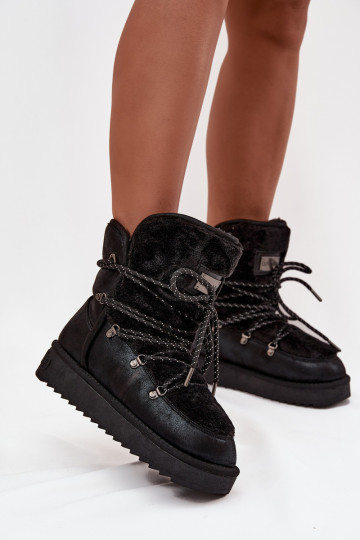 Botas de neve Feminino com uma plataforma com um casaco de pele D.Franklin DFSH37005 cor preta