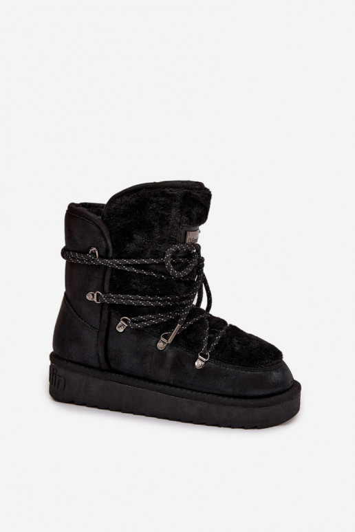 Botas de neve Feminino com uma plataforma com um casaco de pele D.Franklin DFSH37005 cor preta