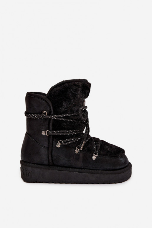 Botas de neve Feminino com uma plataforma com um casaco de pele D.Franklin DFSH37005 cor preta