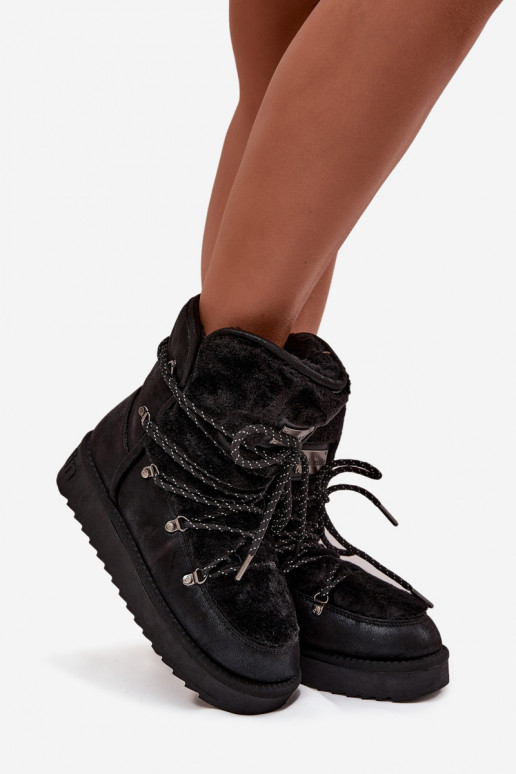 Botas de neve Feminino com uma plataforma com um casaco de pele D.Franklin DFSH37005 cor preta