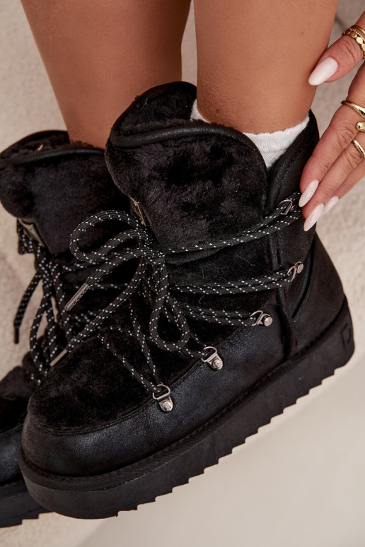 Botas de neve Feminino com uma plataforma com um casaco de pele D.Franklin DFSH37005 cor preta