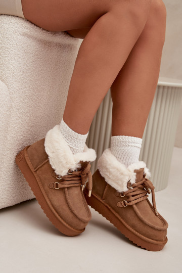 Botas de neve femininas em camurça natural D.Franklin DFSH375006 na cor marrom
