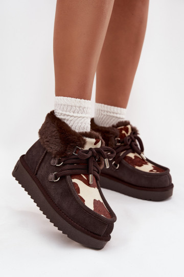 Botas de neve femininas em camurça natural com remendos D.Franklin DFSH375008 na cor chocolate 2
