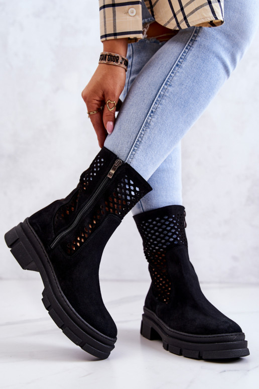 Pele Botins de trabalho Nicole cor preta 2711 Pele Botins de trabalho Nicole cor preta 2711