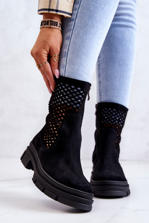 Pele Botins de trabalho Nicole cor preta 2711 Pele Botins de trabalho Nicole cor preta 2711