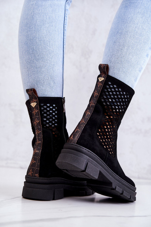 Pele Botins de trabalho Nicole cor preta 2711 Pele Botins de trabalho Nicole cor preta 2711