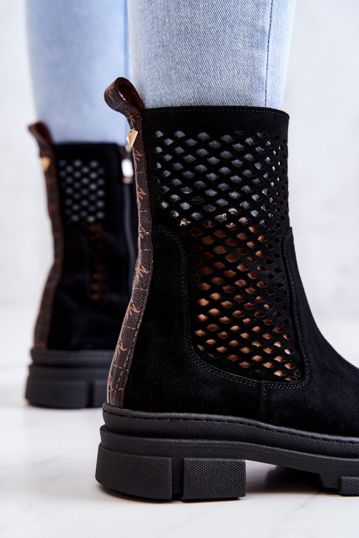 Pele Botins de trabalho Nicole cor preta 2711 Pele Botins de trabalho Nicole cor preta 2711