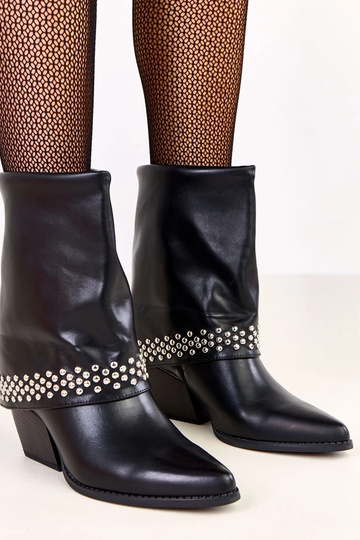 Botas de cowboy pretas com cano dobrado Memoris