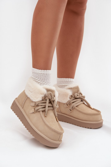 Botas de neve femininas cor marfim em camurça natural D.Franklin DFSH375006 2