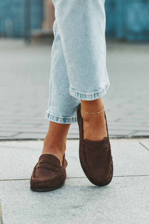 Mocassins femininos com saltos largos em microfibra na cor marrom "Rivianne" Mocassins femininos com saltos largos em microfibra na cor marrom "Rivianne"