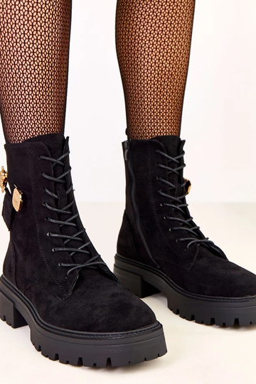 Botas de trekking femininas pretas com urso dourado Messey