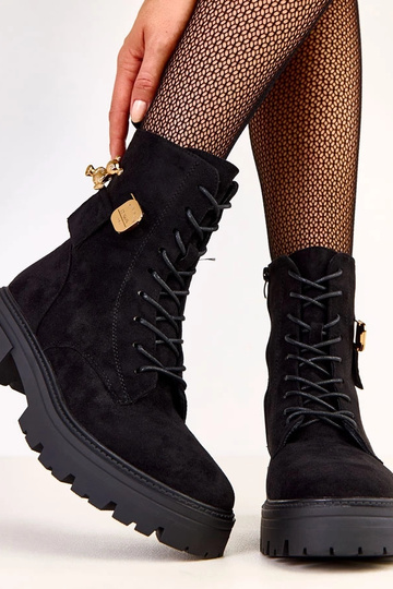 Botas de trekking femininas pretas com urso dourado Messey 2
