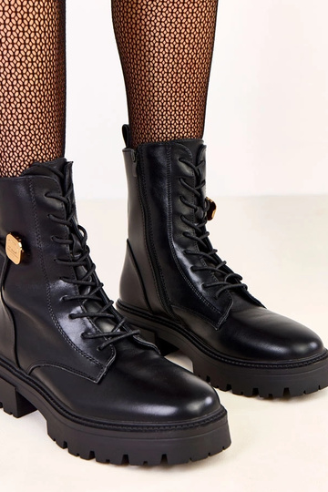 Botas de trekking femininas pretas com urso dourado Valery