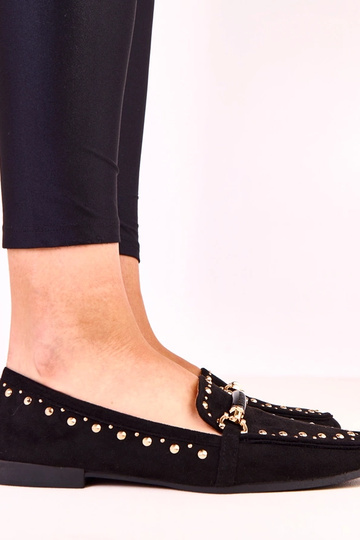 Sapatilhas pretas tipo ballerina em suede sintético com tachas Molia